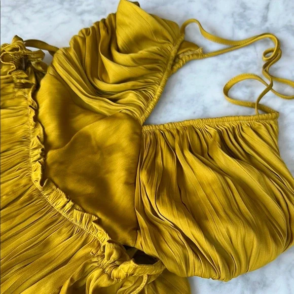 Free People Elegant chartreuse-Mustard-golden Halter Dress XS NWT - Picture 2 of 13